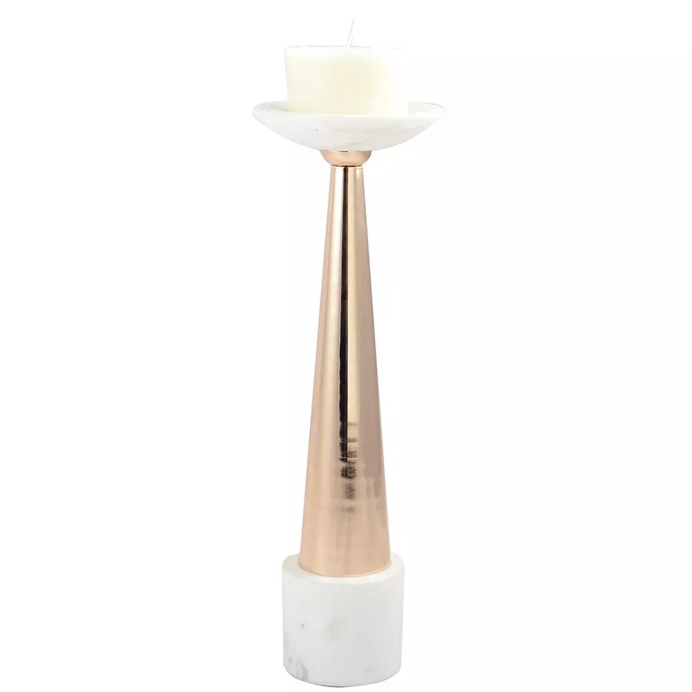 Aulica - Candeliere in Marmo Bianco e Oro Rosa 42cm - immagine 2