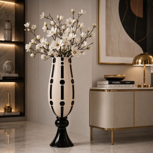 GemiGlass Vaso Diana Collezione Hippy Vaso Bianco e Nero Vetro di Design Home Decor di lusso Vaso cm Arredamento Optical Scultura Moderna Vaso Alto da Interno