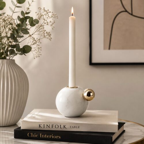 porta candele design tondo oro