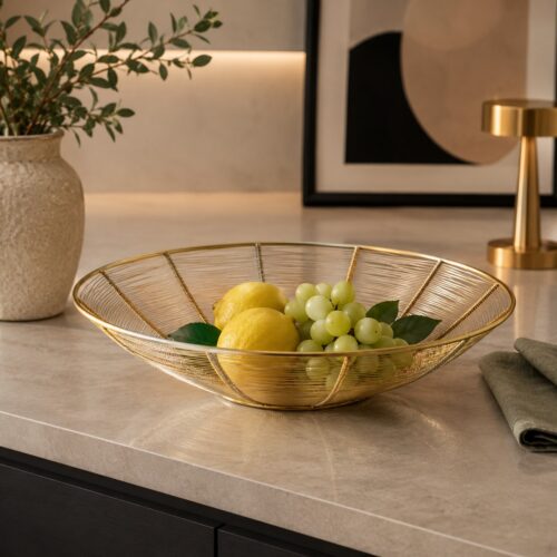 portafrutta filo metallico dorato centrotavola