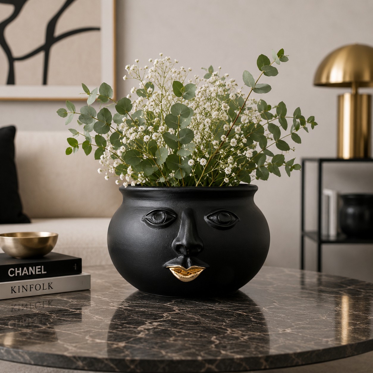 Ceramiche di Caltagirone Verus Ceramiche Vaso Ciotola Nero Satinato Design Siciliano Home Decor di lusso Vaso Viso Artigianato Siciliano Vaso H cm