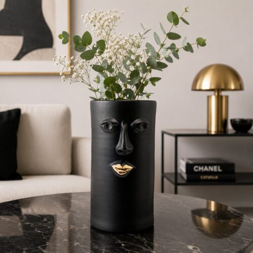 aso Cilindrico Nero Satinato e Oro Verus Ceramiche Caltagirone