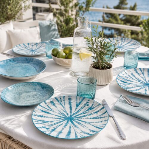 servizio piatti azzurro stile mediterraneo
