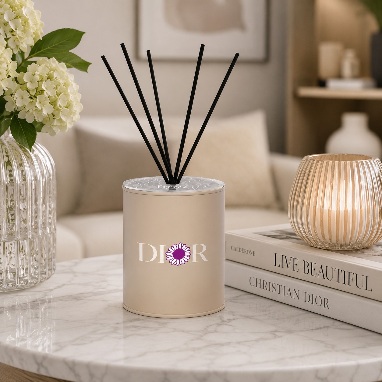 Profumatore per ambienti Prettylittle Flowers j'aDIOR colore beige con bastoncini neri