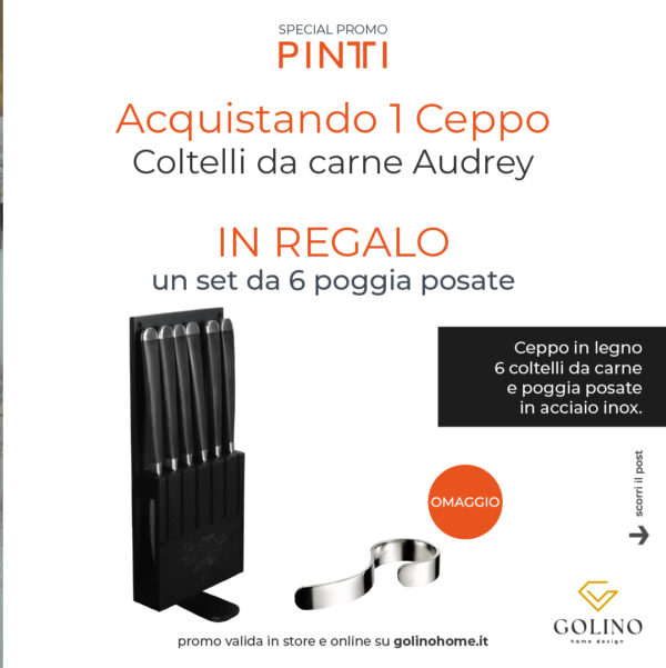 Pintinox - Ceppo Coltelli bistecca 6 pz. - lama liscia + OMAGGIO poggia posate - immagine 2