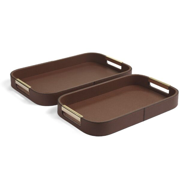 Evviva - Set 2 vassoi effetto pelle Cognac
