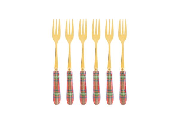 Le Stelle - Set 6 Pezzi Forchettine Natalizie Decorazione Tartan