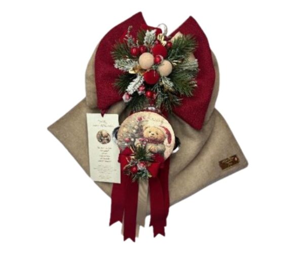 Madame Fioccò - Fiocco Natalizio Elegante con Tamburello Decorato – "Teddy cuore di cocoola"