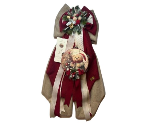 Madame Fioccò - Fiocco Natalizio Elegante con Tamburello Decorato – "Teddy cuore di cocoola"
