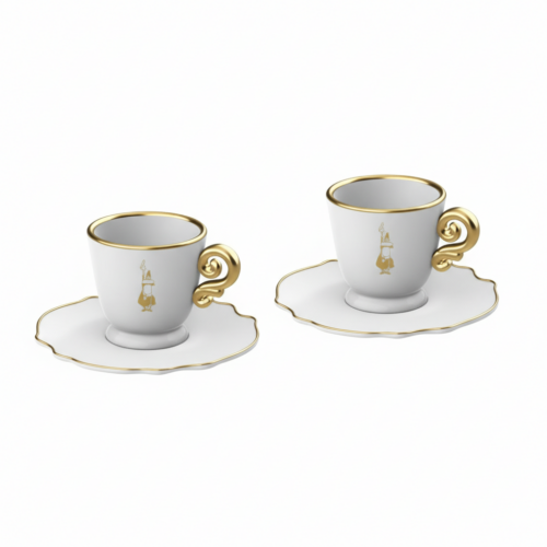 Bialetti - Set 2 Tazzine da Caffè con Piattini Pure Gold