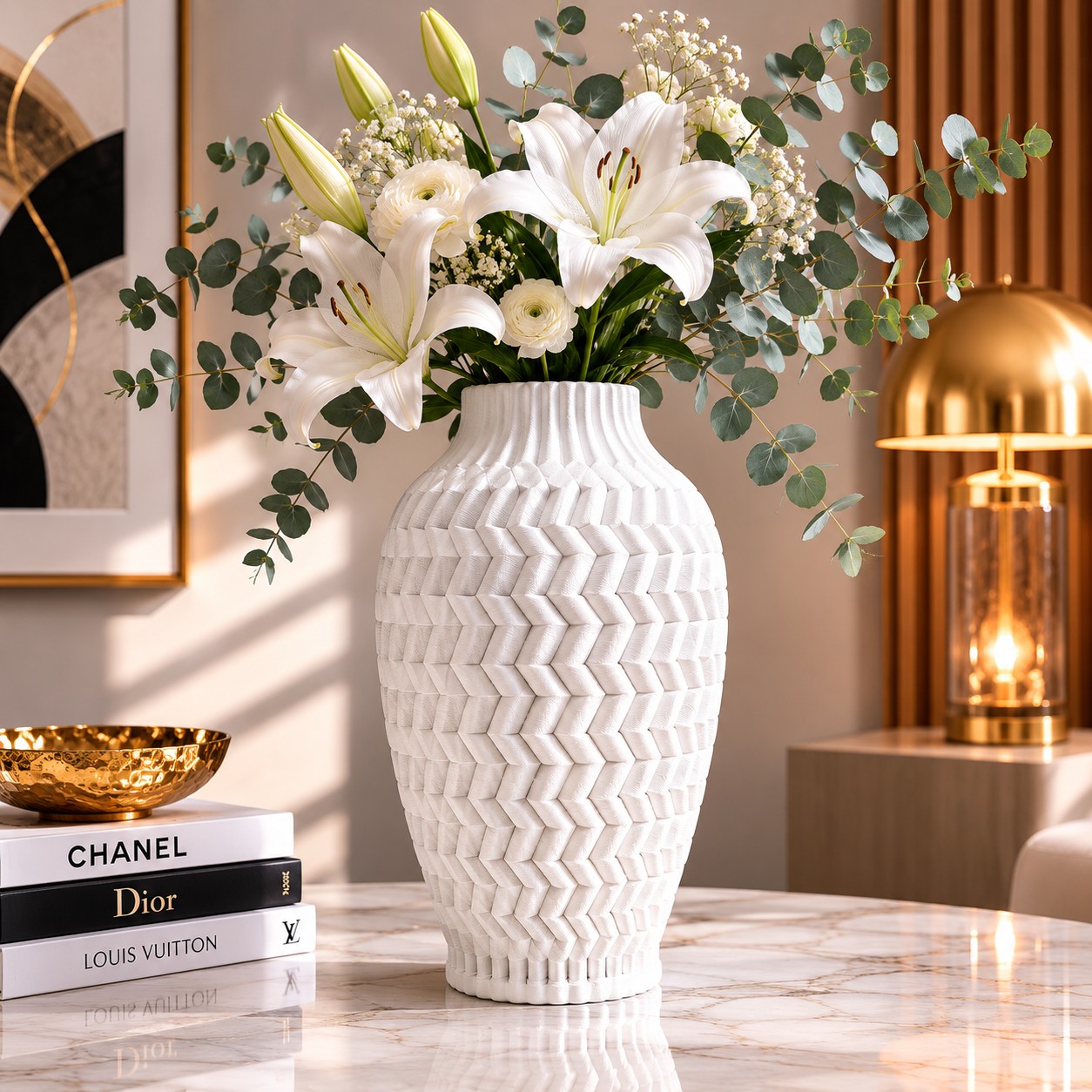 Villa Altachiara Vaso Sand Grande Vaso Bianco Moderno Home Decor di Design Vaso Geometrico Ceramica Bianca Complementi d'arredo XL Vaso H cm Oggettistica moderna