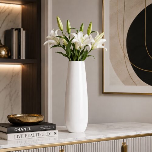 Acquista online il Vaso Sollievi Bianco di Asa Selection (H cm Ø cm) Un vaso slanciato in ceramica lucida perfetto per steli singoli e interni moderni e chic