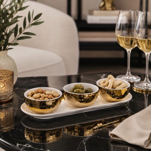 Aulica Set Aperitivo Ciotole in Porcellana e Oro